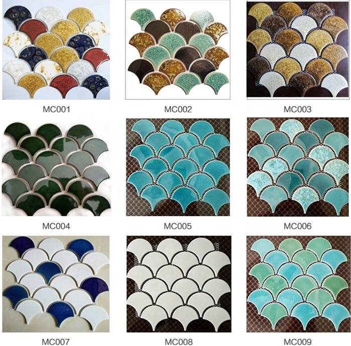 BOTON STONE Factory Price Ceramic Bathroom Wall Mosaic Glossy Crackle Fish Scale Kitchen Backsplash Tiles