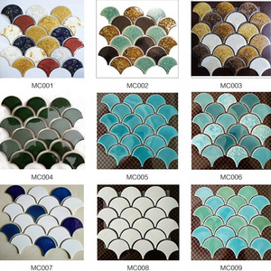 BOTON STONE Factory Price Ceramic Bathroom Wall Mosaic Glossy Crackle Fish Scale Kitchen Backsplash Tiles