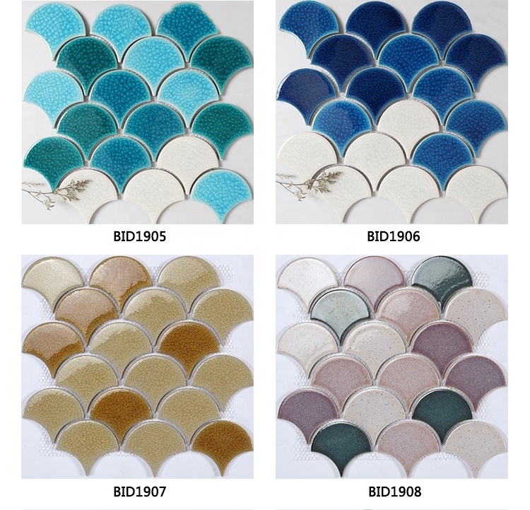 BOTON STONE Factory Price Ceramic Bathroom Wall Mosaic Glossy Crackle Fish Scale Kitchen Backsplash Tiles