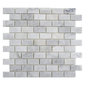 Polished Italian Carrara Marble Backsplash  White Tile Brick Mosaic Tile