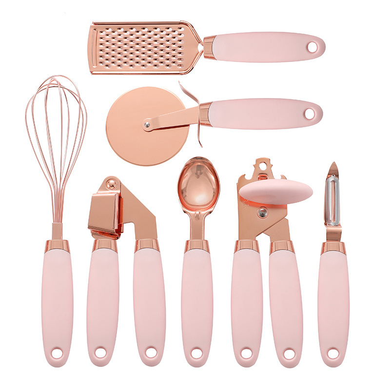 Kitchen Utensils Set 2022 Rose Gold Utensils 7 piece Set Silicone handle Non-stick Cooking Tools Set Kitchen Gadgets