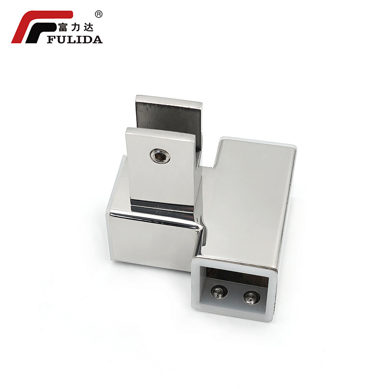 Frameless Sliding Tempered Glass Door Hinges 90 Degree Pipe Sleeve Stainless Steel Glass Corner Connector