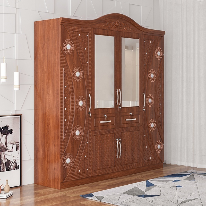 wooden bed room furniture  large wardrobe trunk cabinet with PVC covered 2 meter wardrobe 4 doors plastic wardrobe