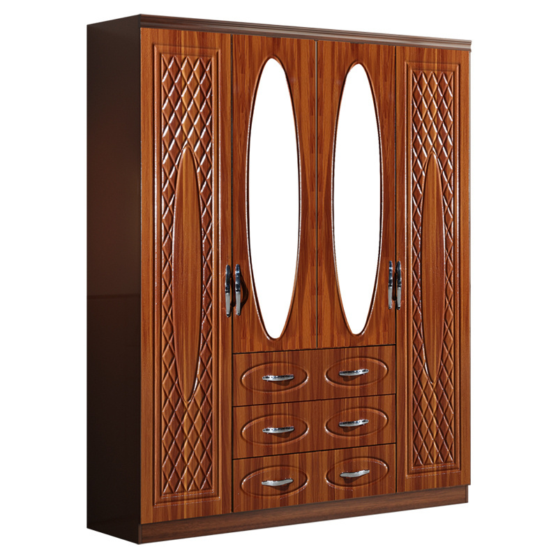 hot sale wooden cloth wardrobe with mirror 4 doors storage bedroom wardrobe closet 400 mm weigh plastic wardrobes