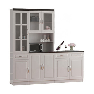 White Particle board kitchens furniture  MDF modern kitchen cabinet features metal slider storage plastic cabinets