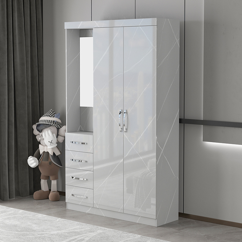 high gloss mdf board closet wardrobe bedroom furniture modern design furniture 3  doors with mirror & 4 drawers cabinet wardrobe