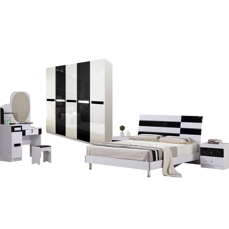 MDF Home Furniture 1.5 Meter Bed 5 door wardrobe two nightstand dressing table with stool  bedroom furniture set