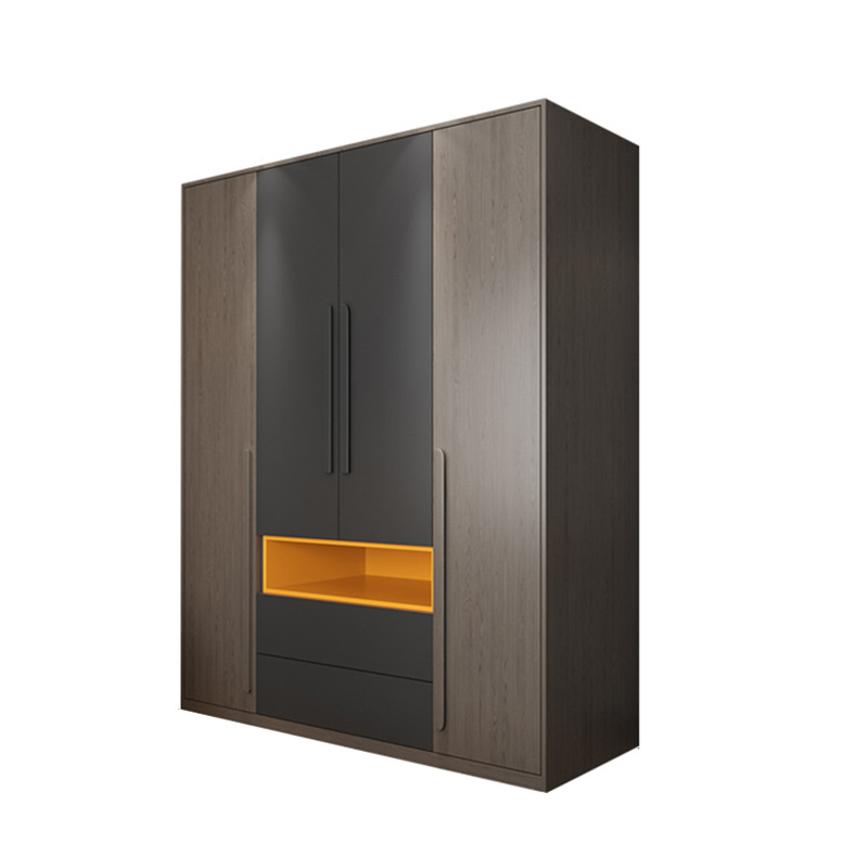 New China Factory Offering bedroom wardrobe simple design  melamine Wood Wardrobe 4 door solid wood wardrobe gray