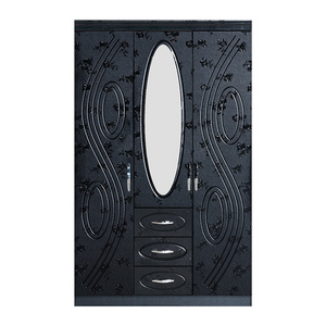 The Best Hot Selling storage cabinet Black Color MDF Cheap 3 Door Wood Wardrobe particle board bedroom wardrobe