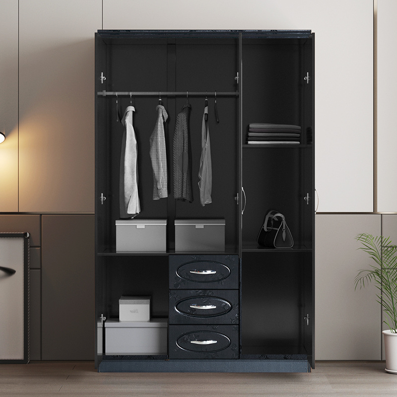 The Best Hot Selling storage cabinet Black Color MDF Cheap 3 Door Wood Wardrobe particle board bedroom wardrobe