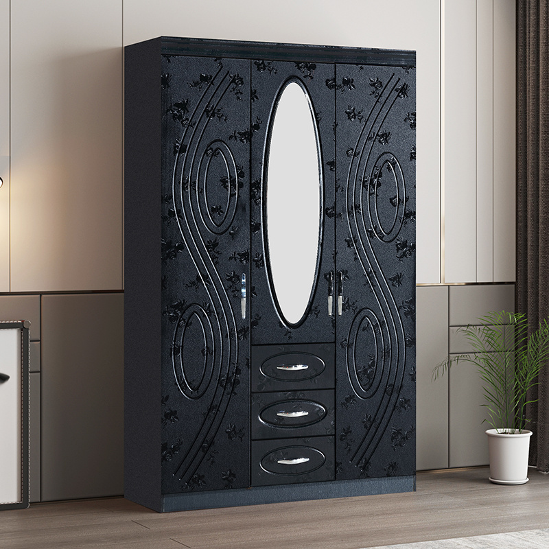 The Best Hot Selling storage cabinet Black Color MDF Cheap 3 Door Wood Wardrobe particle board bedroom wardrobe