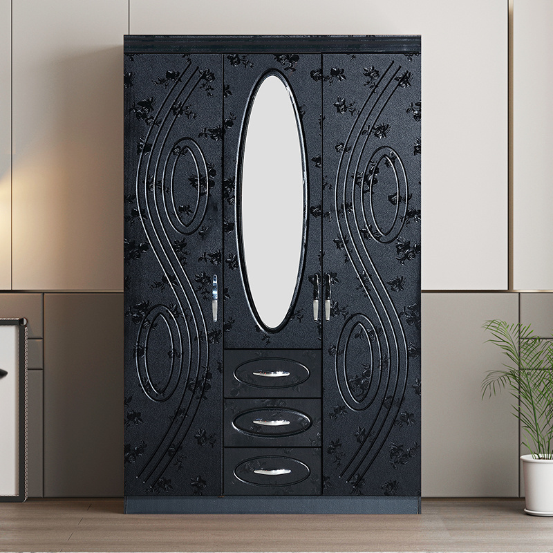 The Best Hot Selling storage cabinet Black Color MDF Cheap 3 Door Wood Wardrobe particle board bedroom wardrobe