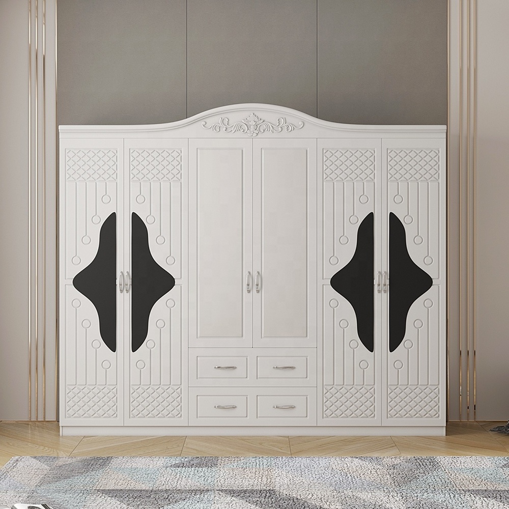 ZHIQU-  six door MDF bedroom wardrobe with  mirrors customization  6 4 3 2 door wardrobe plastic with drawers