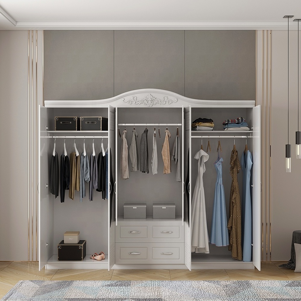 ZHIQU-  six door MDF bedroom wardrobe with  mirrors customization  6 4 3 2 door wardrobe plastic with drawers