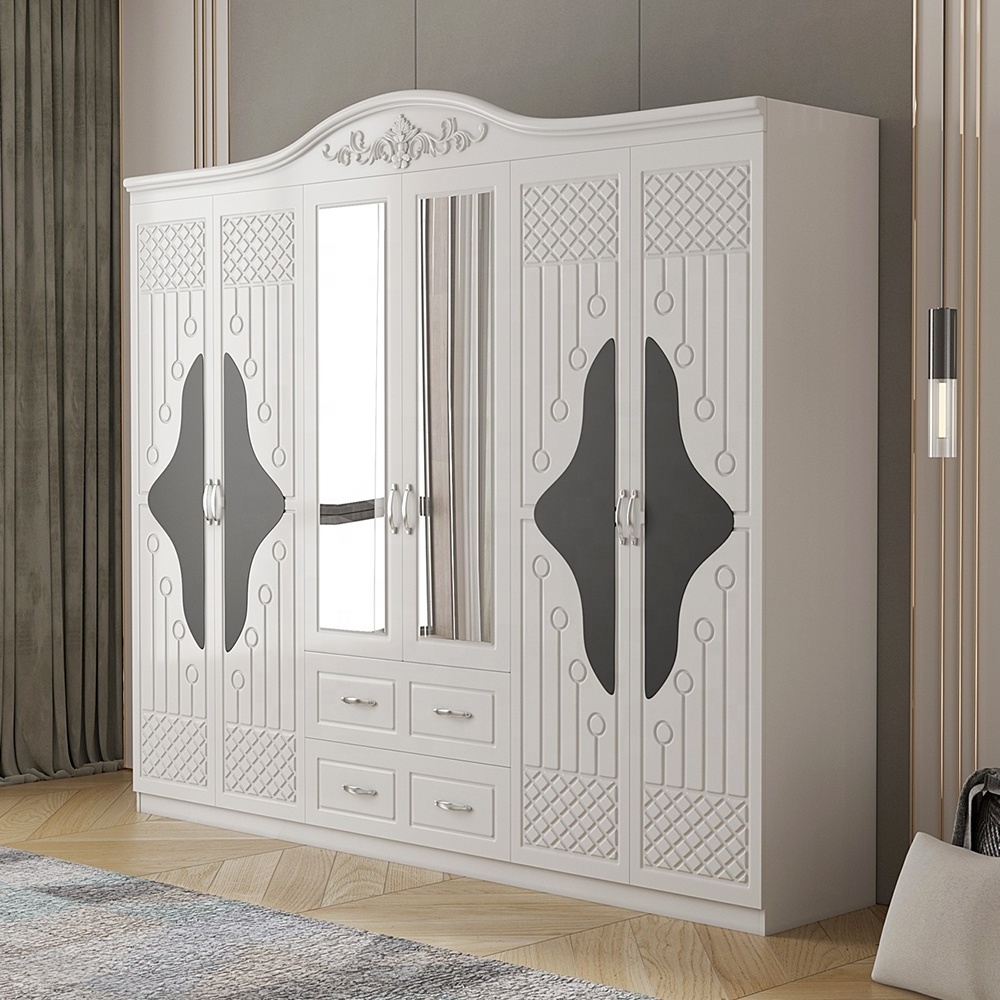 ZHIQU-  six door MDF bedroom wardrobe with  mirrors customization  6 4 3 2 door wardrobe plastic with drawers