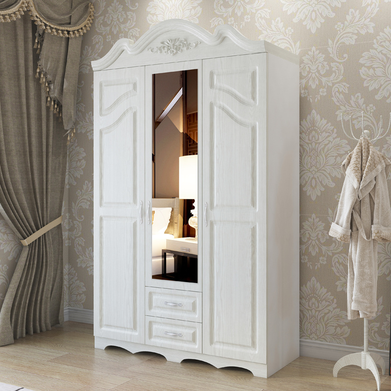 simple design mdf wardrobe with PVC Membrane 3 door customization  plastic foldable cabinet with drawers and mirrors