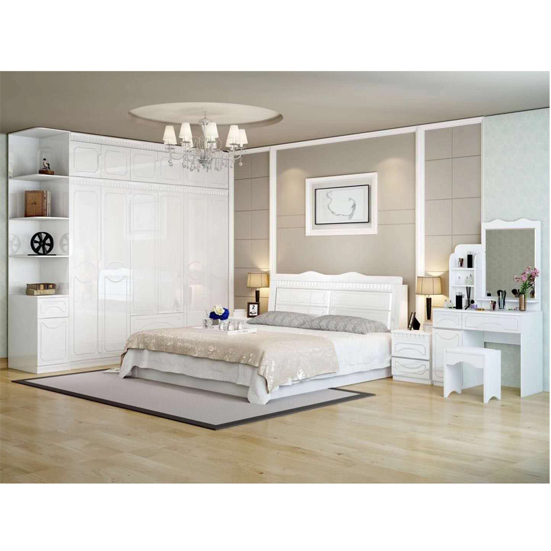 White simple design bedroom furniture set  1.8 Meter Bed Nightstands Bedroom Sets  luxury king size storage beds