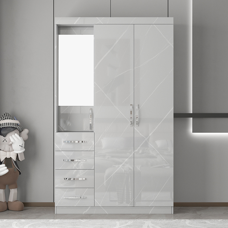 high gloss mdf board closet wardrobe bedroom furniture modern design furniture 3  doors with mirror & 4 drawers cabinet wardrobe