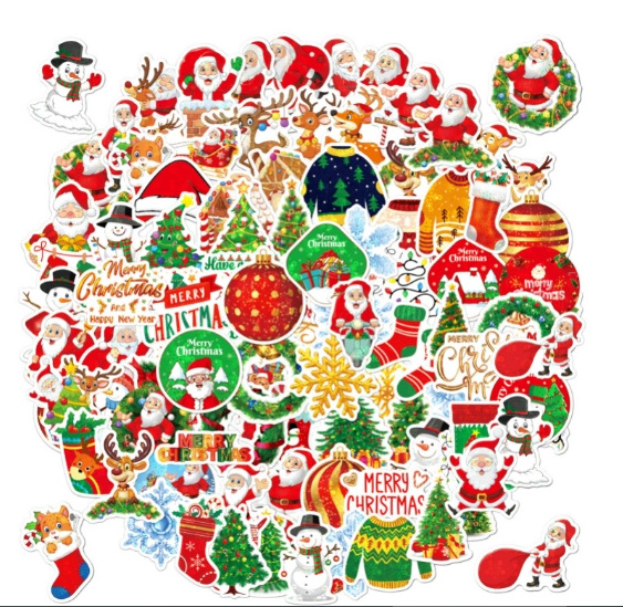 100pcs  Christmas Stickers Water Proof Vinyl Waterproof Holiday Party Stickers,Holiday Gifts For Kids And Teens