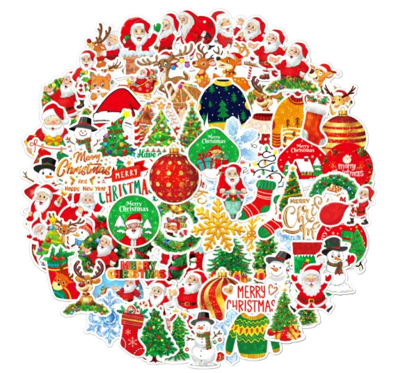 100pcs  Christmas Stickers Water Proof Vinyl Waterproof Holiday Party Stickers,Holiday Gifts For Kids And Teens