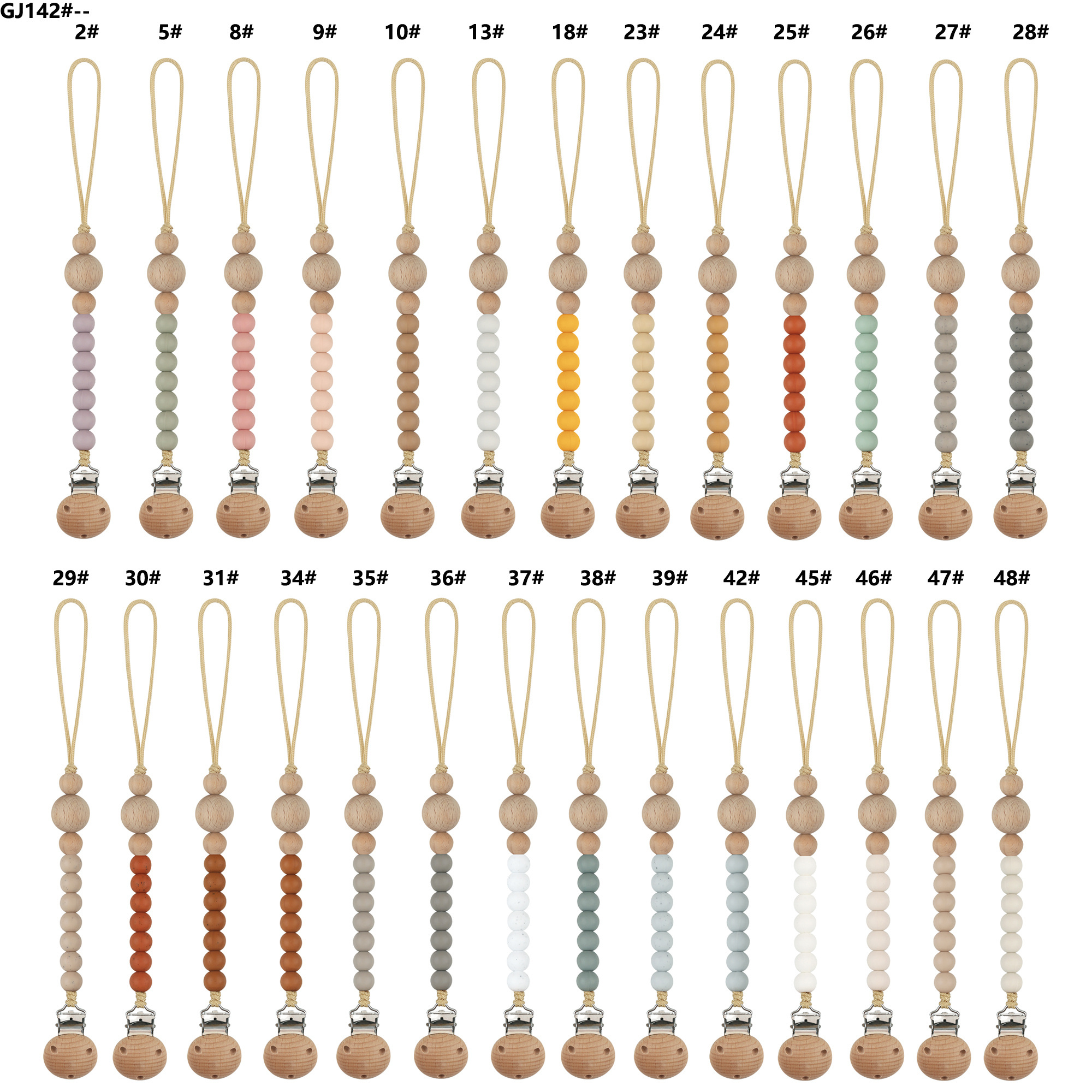 BPA Free Baby Feeding Wooden clips Silicone Beads Pacifier Clips Wood Baby Pacifier chain