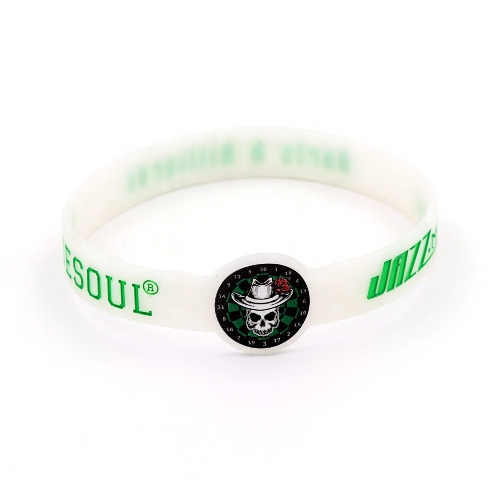 Personalised customised silicone bracelet printing logo glowing glow in the drak  rubber wristband