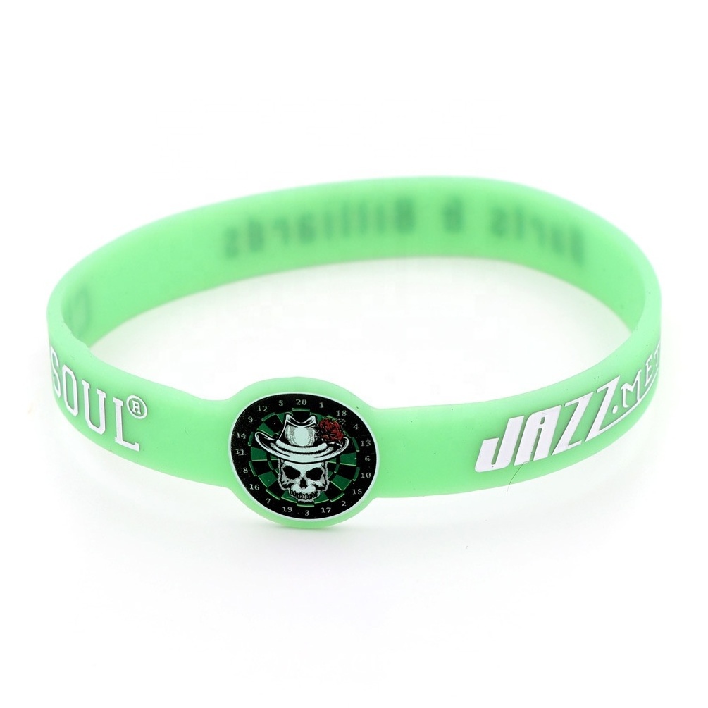 Personalised customised silicone bracelet printing logo glowing glow in the drak  rubber wristband