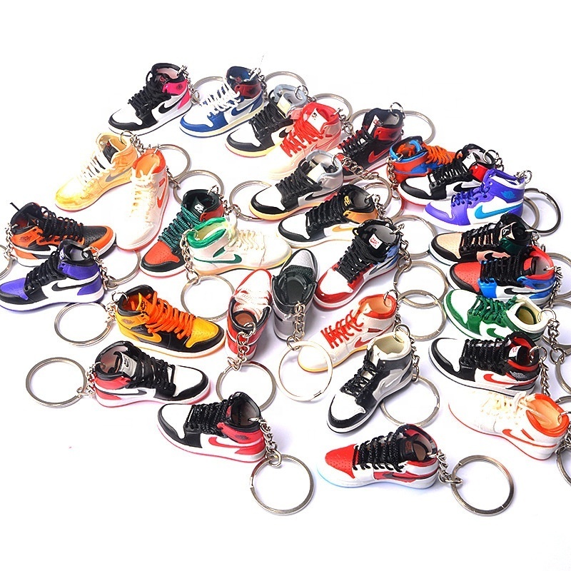 Pvc Rubber Keychain 3D shoe model ball shoes key ring basketball shoes car pendant rubber keychain