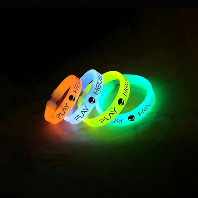 Promotional gifts custom logo print silicone wristband silicone led bracelets luminous glowing glow in the dark rubber wristband