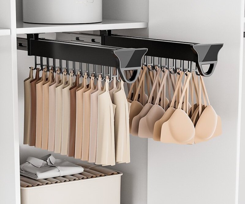 Wardrobe Heavy Duty Pull Out Trousers Pants Hanger Rack Closet Sliding Rail With Hooks Pant Hanger For Kitchen