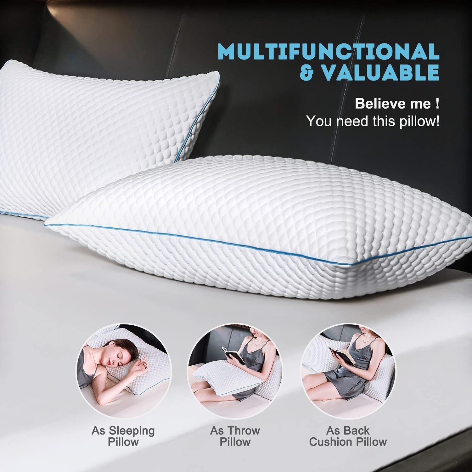 Free Sample Shredded Memory Foam Pillow with Bamboo Cover Cooling Gel Foam Pillow Adjustable Loft Pillow for All Sleepers