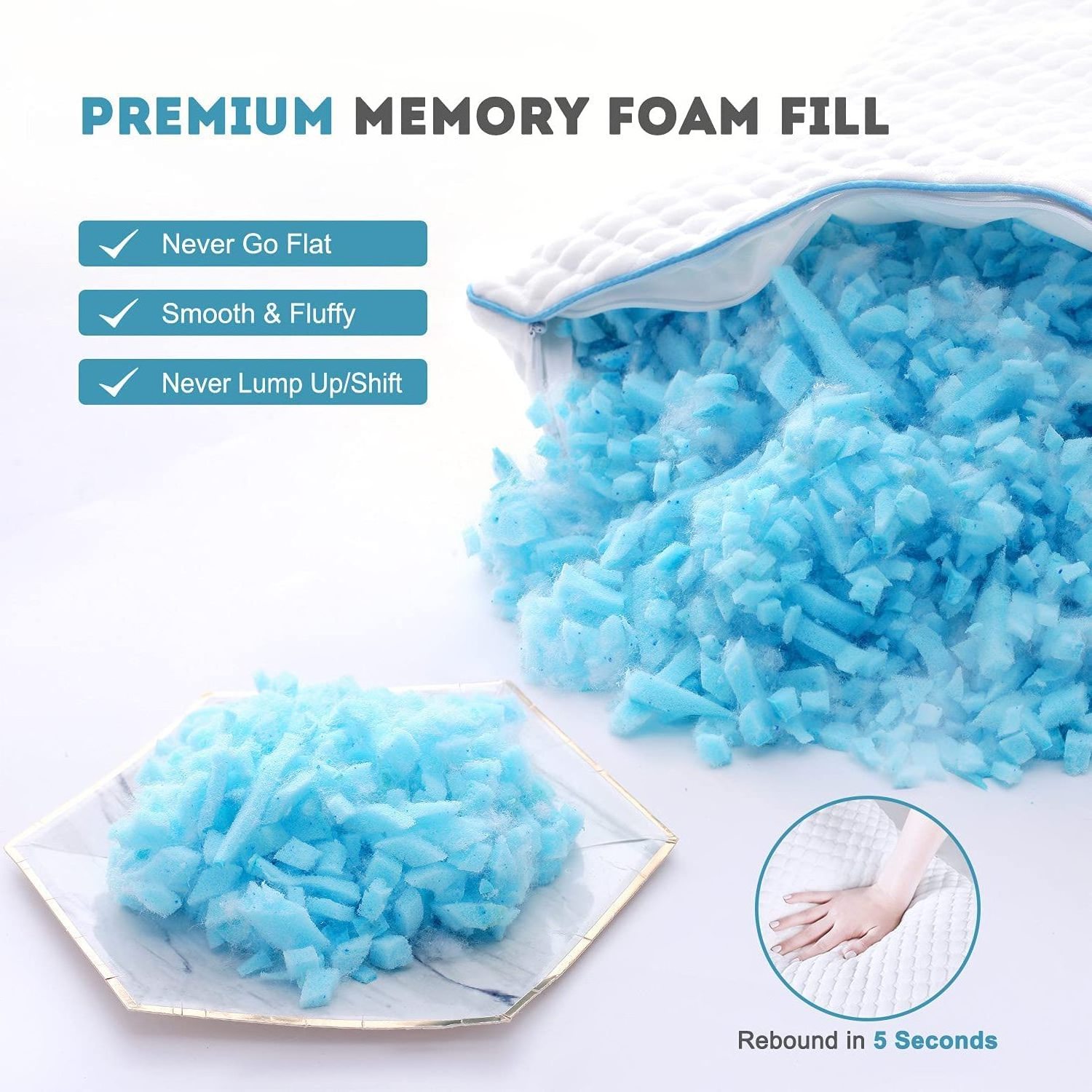 Free Sample Shredded Memory Foam Pillow with Bamboo Cover Cooling Gel Foam Pillow Adjustable Loft Pillow for All Sleepers