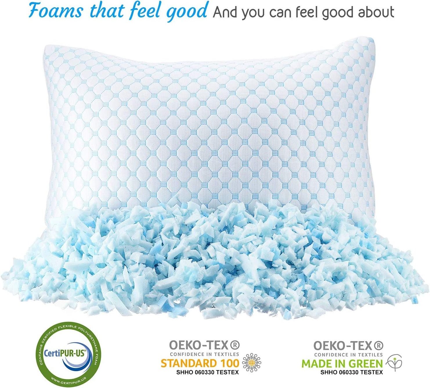 Cooling Memory Foam Pillow Filling Gel Infused Memory Foam with Breathable Washable Removable Bed Pillow Cover for Hot Sleeper