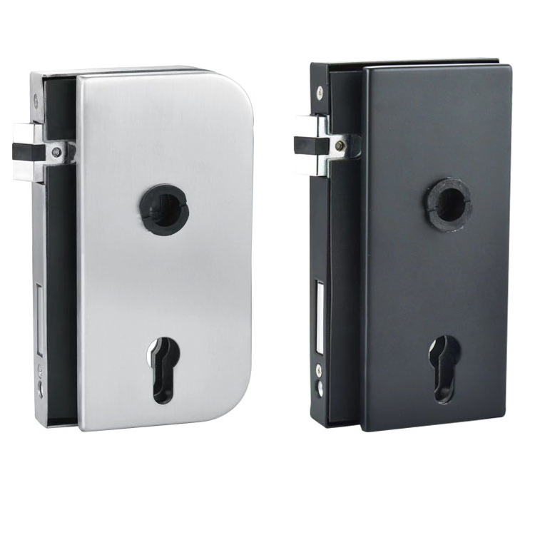 SS304 Big Circle Square Frameless Glass Door Lock Swing Glass Door lock With Lever Handle Cylinder Lock