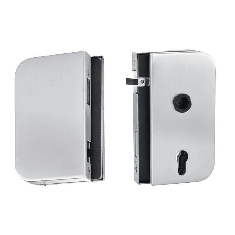 SS304 Big Circle Square Frameless Glass Door Lock Swing Glass Door lock With Lever Handle Cylinder Lock