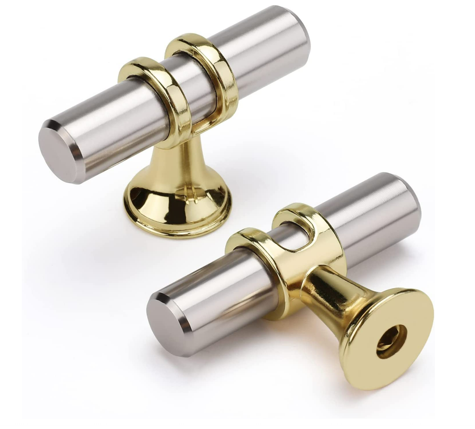 2 Inch Overall Length  Silver T Bar Cabinet Knobs  Stainless Steel Single Hole Cabinet Knobs