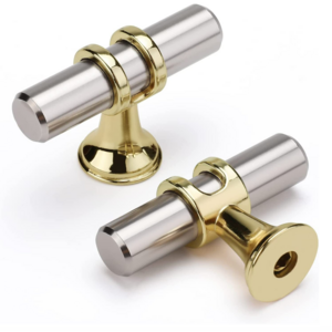 2 Inch Overall Length  Silver T Bar Cabinet Knobs  Stainless Steel Single Hole Cabinet Knobs