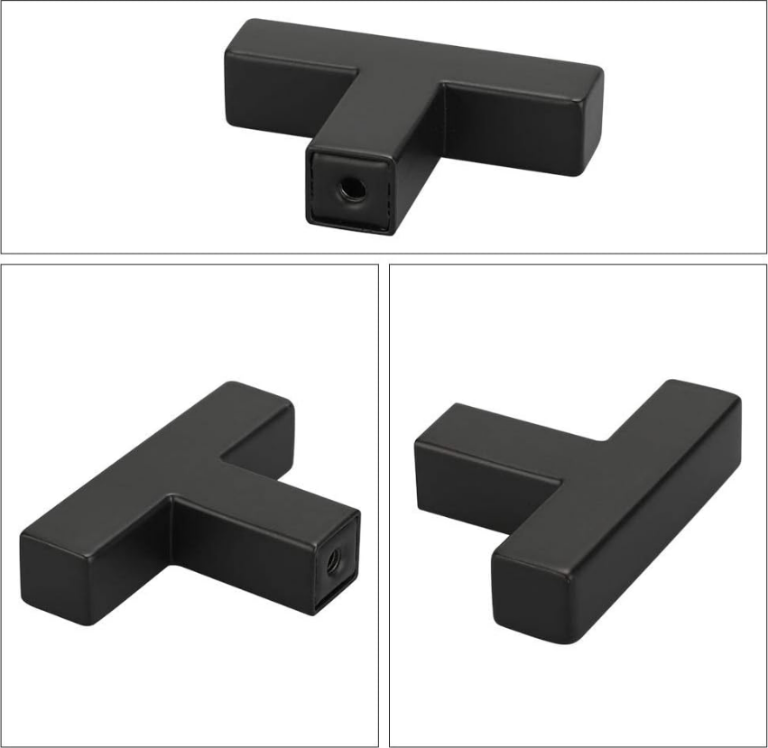 Stainless Steel Black Square T Bar Single Hole Knobs Cabinet Pull Drawer Knobs