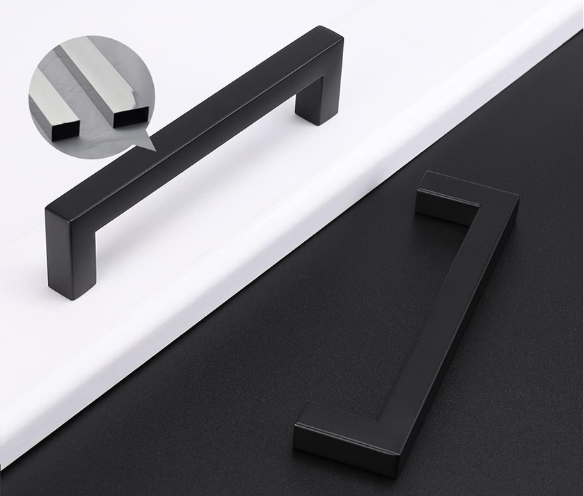 Matte Black  Square Cabinet Handles  Black Drawer Pulls Stainless Steel Handles