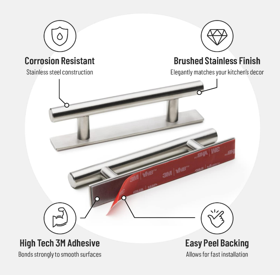 Self-Stick Instant Cabinet Drawer Handles Pulls Stick On Handle for Cabinets Drawer Door Window Wardrobe Handle