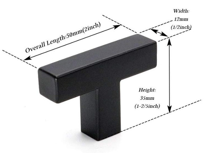 Stainless Steel Black Square T Bar Single Hole Knobs Cabinet Pull Drawer Knobs