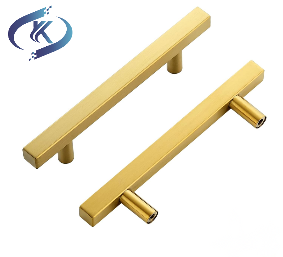 KeYa Kitchen Hardware Drawer Pulls Brushed Brass  Square T Bar Kitchen Door Handles  for Kitchen