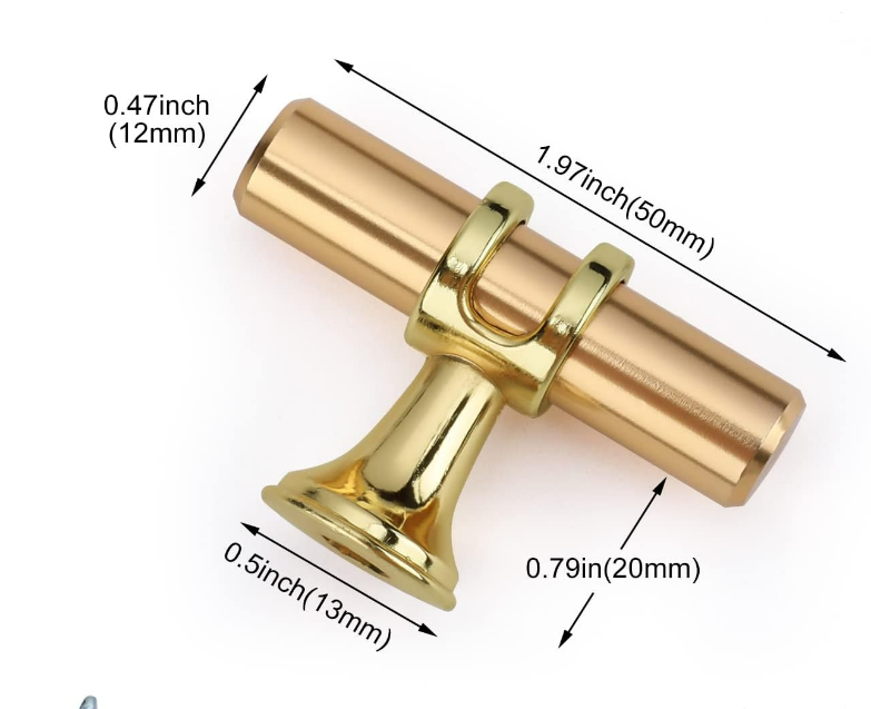 KeYa Furniture Hardware Drawer Knobs Pulls Gold Stainless Steel Single Hole Cabinet T Bar Handles for Kitchen Dresser