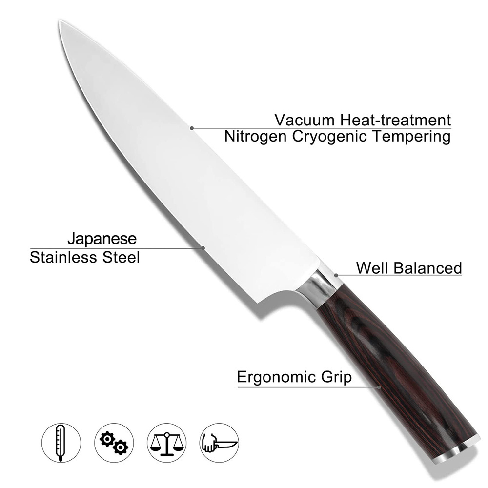 Custom Logo Pro Kitchen Knife 8 Inch Chef's Knives High Carbon Stainless Steel Japanese Chef Knife with Ergonomic Handle