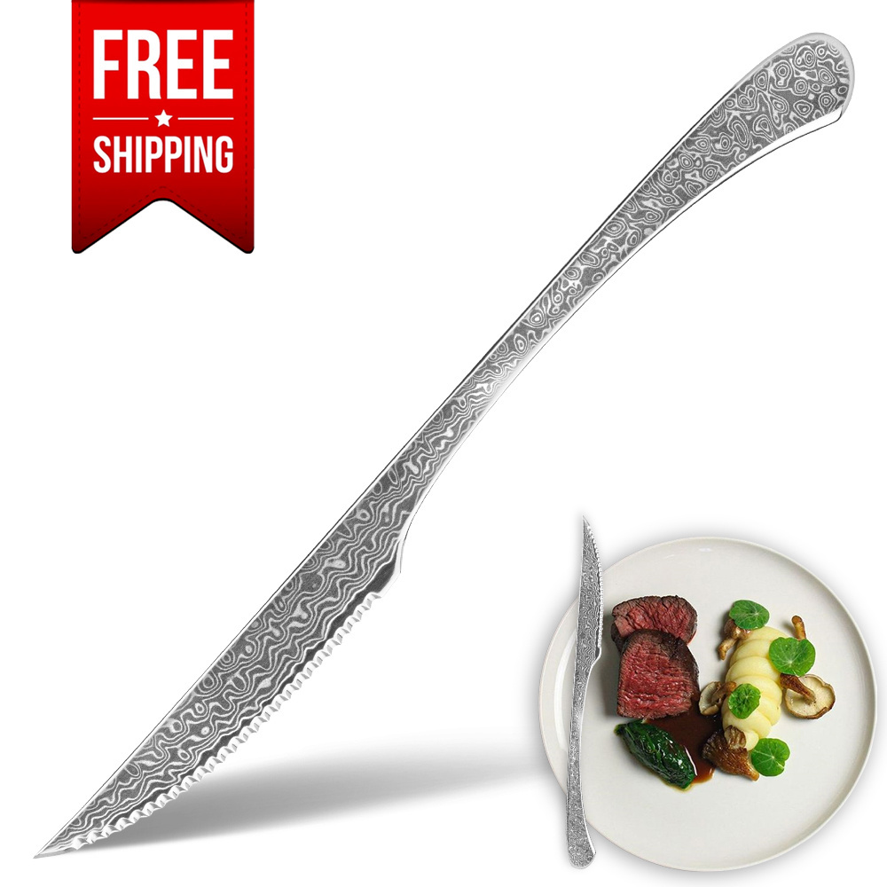 Free Shipping Custom Logo 67 layers VG10 handmade stainless steel damascus spoon forks table knife damascus kitchen cutlery