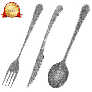 50% Off Custom Logo 67 layers VG10 handmade stainless steel damascus spoon forks table knife damascus kitchen cutlery