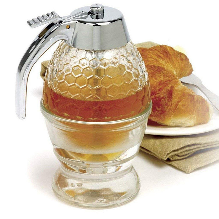 Honey Dispenser No Drip Maple Syrup Dispenser Glass Comb Shaped Honey Pot Honey Jar