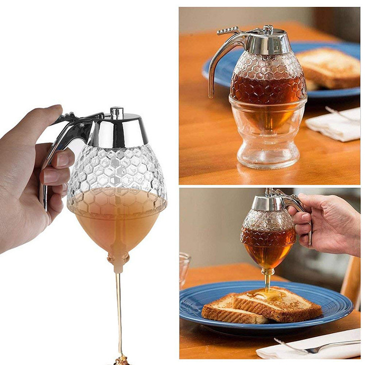 Honey Dispenser No Drip Maple Syrup Dispenser Glass Comb Shaped Honey Pot Honey Jar