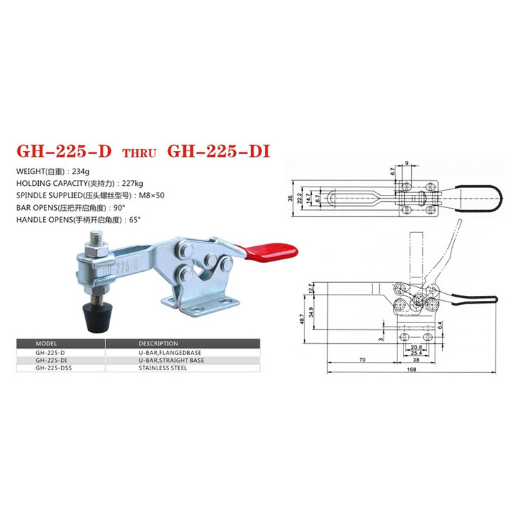 Good hand horizontal stainless steel toggle clamps GH-225-D