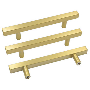 3" Hole Centers Cabinet Handles Gold Cabinet Pulls Brushed Brass Modern Square Drawer Pulls